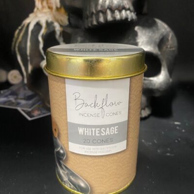 White Sage backflow incense cones for energy cleansing, protection, and ritual prep. 20 cones per tin. For use with backflow burners. Clear your space in style. Want a more neutral or culturally sensitive version too? I can provide alternatives that keep the cleansing power while respecting closed practices.